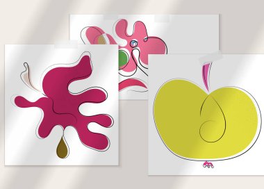 Gölge kaplamalı soyut el çizimi vektör çizimi poster. Çizgi sanatsal çizim ve doku. Retro düz renkler organik doğal tasarım. Organik sağlıklı vejetaryen karalaması..