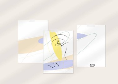 Modern kart seti şablonunda soyut otantik portre. Bir çizgi sürekli çizilmiş karalama vektör çizimi. Modern Kübizm Sanatı tarzında çağdaş kompozisyon. Gölge örtüsüyle ayarlayın.