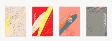 Karmaşık şekilli vektör kapağı şablonu veya elle çizilmiş cıvatalar. Çizgili dalgalı şekiller ve çizgi tasarımları. Düz tarzda soyut hipster arkaplan. Modern sanat modelleri.