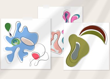 Gölge kaplamalı soyut el çizimi vektör çizimi poster. Çizgi sanatsal çizim ve doku. Retro düz renkler organik doğal tasarım. Organik sağlıklı vejetaryen karalaması..