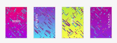 Soyut küçük parlak parçacıklar gradyan üzerinde hareket ediyorlar. Bozuk gradyan çizgileri olan dinamik modern tasarım. Disko müziği arka planı için vektör tasarımı. Müzik görselleştirmesinin renkli sesi.