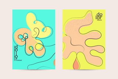 Retro düz renkli organik gıda broşürü. El çizimi meyve çizgisi logosu tasarımı. Yumuşak kıvrımlı grange desenli bitkisel çizgi çizgi. Sağlıklı beslenme broşürü düzeni.