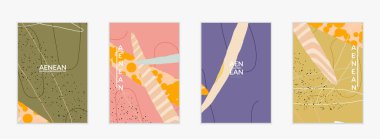 Retro hipster sanat baskısı ya da poster tasarımı. Dalgalı karışık şekiller. Üst üste çizilmiş el dokusu. Çizgiler, noktalar ve karalamalar egzotik tropikal arka plan yaratır. Doğal organik renkler.