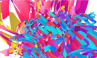 Parlak renkli küçük parçacık patlaması içeren soyut iniş sayfası şablonu. Spor müziği sosyal medya düzeni. Dış uzay hareketli optik sanat dinamik arka planı. Gelecekçi vektör.