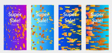 Soyut küçük parlak parçacıklar gradyan üzerinde hareket ediyorlar. Bozuk gradyan çizgileri olan dinamik modern tasarım. Disko müziği arka planı için vektör tasarımı. Müzik görselleştirmesinin renkli sesi.