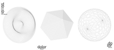 Soyut vektör ağ nesne simgesi seti. Çokgen geometrik şekil. Matematik ya da kimya için bilgisayar modelliği. Çizgi optik sanat tasarımı. Dalgalı bir yüzey. Kablo çerçeve logo tasarımı. 