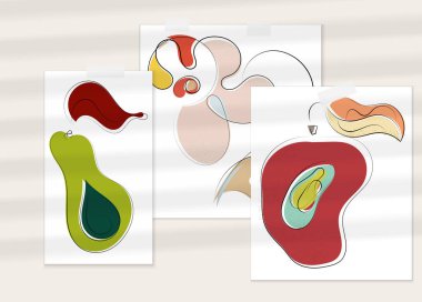 Gölge kaplamalı soyut el çizimi vektör çizimi poster. Çizgi sanatsal çizim ve doku. Retro düz renkler organik doğal tasarım. Organik sağlıklı vejetaryen karalaması..