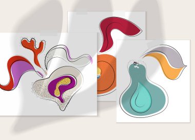 Gölge kaplamalı soyut el çizimi vektör çizimi poster. Çizgi sanatsal çizim ve doku. Retro düz renkler organik doğal tasarım. Organik sağlıklı vejetaryen karalaması..