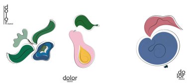 Soyut el çizimi vektör sanatsal logo seti beyaza izole edildi. Çizgi sanatsal çizim ve doku. Retro düz renkler organik doğal Eko gıda tasarımı. Organik sağlıklı vejetaryen karalaması..