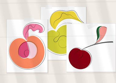 Gölge kaplamalı soyut el çizimi vektör çizimi poster. Çizgi sanatsal çizim ve doku. Retro düz renkler organik doğal tasarım. Organik sağlıklı vejetaryen karalaması..