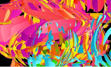 Parlak renkli küçük parçacık patlaması içeren soyut iniş sayfası şablonu. Spor müziği sosyal medya düzeni. Dış uzay hareketli optik sanat dinamik arka planı. Gelecekçi vektör.