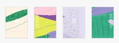 Doğal renklerde dalgalı karışık şekilli soyut vektör kapağı tasarımı. Çizgili ve karalamalı bir el. Modern çağdaş sanat. Satış tanıtımı olayı için poster ya da yazdırma şablonu.