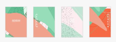 Minimum soyut vektör kaplama şablonu. Organik grunge, üst üste binen dalgalı şekiller ve çizgiler. El yazısıyla çizilmiş pastel renkli arka plan. Çizgili noktalı yaprak formları. Çağdaş tasarım.