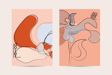 Retro düz renkli organik gıda broşürü. El çizimi meyve çizgisi logosu tasarımı. Yumuşak kıvrımlı grange desenli bitkisel çizgi çizgi. Sağlıklı beslenme broşürü düzeni.