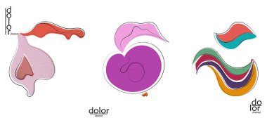 Soyut el çizimi vektör sanatsal logo seti beyaza izole edildi. Çizgi sanatsal çizim ve doku. Retro düz renkler organik doğal Eko gıda tasarımı. Organik sağlıklı vejetaryen karalaması..