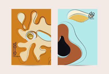 Vektör uçucu şablonu. Soyut el şafağı meyve posteri. Grange desenli düz tasarım. Organik doğal gıda sanatsal illüstrasyonu. Düzgün kıvrımlı çizgi çizgi çizgi çizgi çizgi logosu.