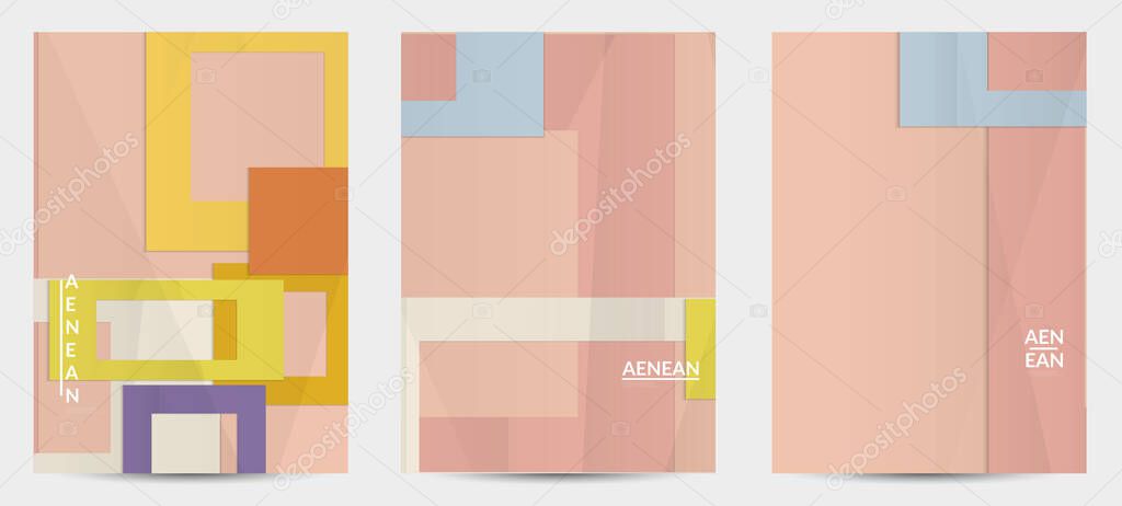 Abstract vector flyer template with folded paper overlapping geometric shapes. Environmental design with cut out geometric objects made of recycled reused paper. Top view geometric pattern.