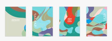 Soyut vektör davetiye şablonu, dalgalı geometrik soyut şekilli sanat terrazzo deseni ve yeryüzündeki doğal organik renkte çizgiler. Siasonal satış için minimum modern tasarım..