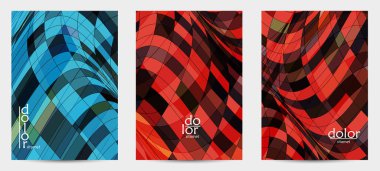 Fütürist çok renkli tel çerçeve geometrik şekilli soyut vektör uçuş şablonu. Üç boyutlu dijital bilim modeli konsepti. Web teknolojisi kapak tasarımı. Dalgalı çizgiler ve ızgara dokusu.