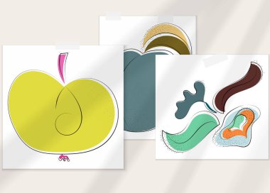 Gölge kaplamalı soyut el çizimi vektör çizimi poster. Çizgi sanatsal çizim ve doku. Retro düz renkler organik doğal tasarım. Organik sağlıklı vejetaryen karalaması..