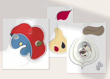 Gölge kaplamalı soyut el çizimi vektör çizimi poster. Çizgi sanatsal çizim ve doku. Retro düz renkler organik doğal tasarım. Organik sağlıklı vejetaryen karalaması..