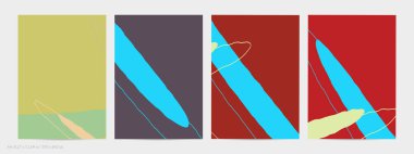 Asgari moda tarzında bir grup vektör soyut yaratıcı arka plan. Sosyal medya için modern şablonlar. Eğlenceli karalama şekli. Soyut geometrik şekilleri ve renkleri olan sanat manzarası.