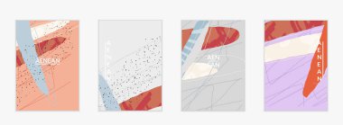 Karmaşık şekilli vektör kapağı şablonu veya elle çizilmiş cıvatalar. Çizgili dalgalı şekiller ve çizgi tasarımları. Düz tarzda soyut hipster arkaplan. Modern sanat modelleri.