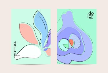 El çizimi meyve grunge desenli soyut vektör şablonu. Düz renkli gıda konsepti çizimi. Sağlıklı beslenme broşürü. Çizgi sanat meyvesi logosu tasarımı. Kavisli dalgalı çizgiler.