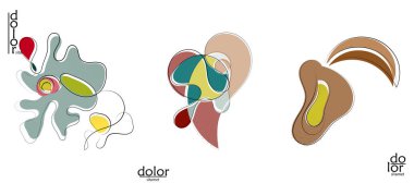 Soyut el çizimi vektör sanatsal logo seti beyaza izole edildi. Çizgi sanatsal çizim ve doku. Retro düz renkler organik doğal Eko gıda tasarımı. Organik sağlıklı vejetaryen karalaması..