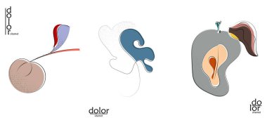 Soyut el çizimi vektör sanatsal logo seti beyaza izole edildi. Çizgi sanatsal çizim ve doku. Retro düz renkler organik doğal Eko gıda tasarımı. Organik sağlıklı vejetaryen karalaması..