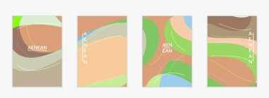 Soyut vektör davetiye şablonu, dalgalı geometrik soyut şekilli sanat terrazzo deseni ve yeryüzündeki doğal organik renkte çizgiler. Doğum günü partisi için minimum modern tasarım..