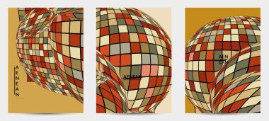 Kare piksel mozaik şekli bozulmuş. Düz retro renklerin üzerine siyah tel çerçeve. Soyut hava balonu vektör arkaplanı.