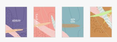 Karmaşık şekilli vektör kapağı şablonu veya elle çizilmiş cıvatalar. Çizgili dalgalı şekiller ve çizgi tasarımları. Düz tarzda soyut hipster arkaplan. Modern sanat modelleri.