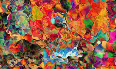 Soyut dijital çerçeve sanatsal vektör dokusu. Üst üste binen çok renkli dalgalı desenli filtreli şekiller. Canlı ışık efektleri, vitray camlar ya da kübizm sanat resimleri. Kitap kapağı şablonu.