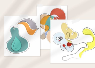 Gölge kaplamalı soyut el çizimi vektör çizimi poster. Çizgi sanatsal çizim ve doku. Retro düz renkler organik doğal tasarım. Organik sağlıklı vejetaryen karalaması..