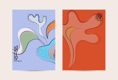 Retro düz renkli organik gıda broşürü. El çizimi meyve çizgisi logosu tasarımı. Yumuşak kıvrımlı grange desenli bitkisel çizgi çizgi. Sağlıklı beslenme broşürü düzeni.