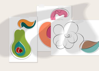 Gölge kaplamalı soyut el çizimi vektör çizimi poster. Çizgi sanatsal çizim ve doku. Retro düz renkler organik doğal tasarım. Organik sağlıklı vejetaryen karalaması..