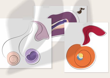 Gölge kaplamalı soyut el çizimi vektör çizimi poster. Çizgi sanatsal çizim ve doku. Retro düz renkler organik doğal tasarım. Organik sağlıklı vejetaryen karalaması..