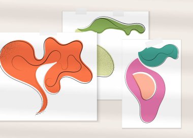 Gölge kaplamalı soyut el çizimi vektör çizimi poster. Çizgi sanatsal çizim ve doku. Retro düz renkler organik doğal tasarım. Organik sağlıklı vejetaryen karalaması..