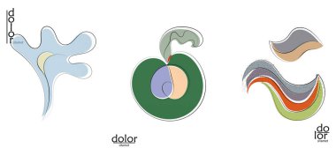 Soyut el çizimi vektör sanatsal logo seti beyaza izole edildi. Çizgi sanatsal çizim ve doku. Retro düz renkler organik doğal Eko gıda tasarımı. Organik sağlıklı vejetaryen karalaması..