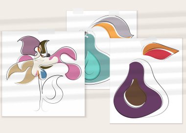 Gölge kaplamalı soyut el çizimi vektör çizimi poster. Çizgi sanatsal çizim ve doku. Retro düz renkler organik doğal tasarım. Organik sağlıklı vejetaryen karalaması..