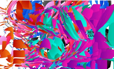 Parlak renkli küçük parçacık patlaması içeren soyut iniş sayfası şablonu. Spor müziği sosyal medya düzeni. Dış uzay hareketli optik sanat dinamik arka planı. Gelecekçi vektör.