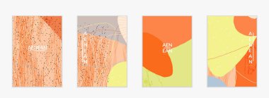 Retro hipster sanat baskısı ya da poster tasarımı. Dalgalı karışık şekiller. Üst üste çizilmiş el dokusu. Çizgiler, noktalar ve karalamalar egzotik tropikal arka plan yaratır. Doğal organik renkler.