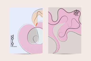 El çizimi meyve grunge desenli soyut vektör şablonu. Düz renkli gıda konsepti çizimi. Sağlıklı beslenme broşürü. Çizgi sanat meyvesi logosu tasarımı. Kavisli dalgalı çizgiler.