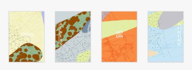 Retro hipster sanat baskısı ya da poster tasarımı. Dalgalı karışık şekiller. Üst üste çizilmiş el dokusu. Çizgiler, noktalar ve karalamalar egzotik tropikal arka plan yaratır. Doğal organik renkler.