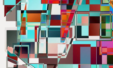 Soyut vektör duvar kağıdı. Büyük, renkli, örtüşen kareler. Retro TV test hatası dijital sanat. Piksel düzensiz geometrik desen. Büyük veri siber uzay bilgisayarlı filtrelenmiş doku.