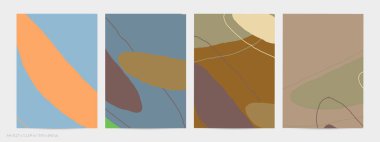 Asgari moda tarzında bir grup vektör soyut yaratıcı arka plan. Sosyal medya için modern şablonlar. Eğlenceli karalama şekli. Soyut geometrik şekilleri ve renkleri olan sanat manzarası.