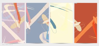 Asgari moda tarzında bir grup vektör soyut yaratıcı arka plan. Sosyal medya için modern şablonlar. Eğlenceli karalama şekli. Soyut geometrik şekilleri ve renkleri olan sanat manzarası.