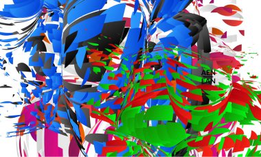 Parlak renkli küçük parçacık patlaması içeren soyut iniş sayfası şablonu. Spor müziği sosyal medya düzeni. Dış uzay hareketli optik sanat dinamik arka planı. Gelecekçi vektör.