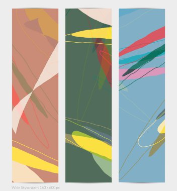 Asgari moda tarzında bir grup vektör soyut yaratıcı arka plan. Sosyal medya için modern şablonlar. Eğlenceli karalama şekli. Soyut geometrik şekilleri ve renkleri olan sanat manzarası.